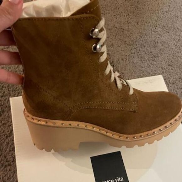 Dolce Vita Hinto Lace-Up Wedge Combat Ankle Boots Dark Brown Suede Size 6 - Picture 1 of 6